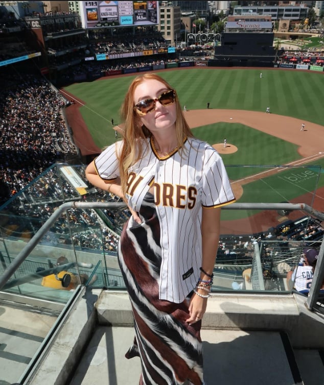 Baseball Jersey Over Patterned Flowing Dress Baseball Jersey Over Patterned Flowing Dress — Baseball Game Outfits