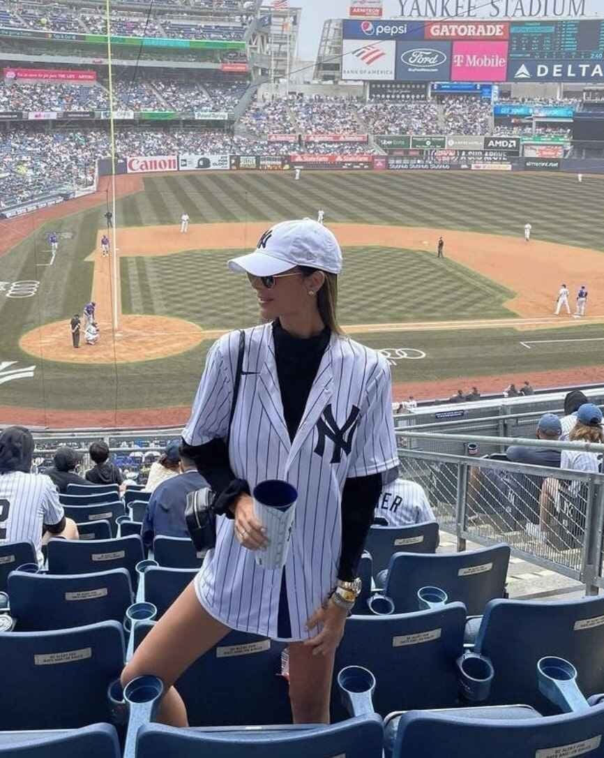White Pinstripe Baseball Jersey Over Black Long Sleeve White Pinstripe Baseball Jersey Over Black Long Sleeve — Baseball Game Outfits