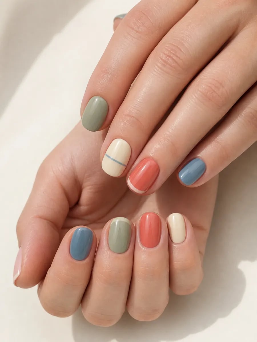 Short Rounded Square Muted Color Mix Short Rounded Square Muted Color Mix — Basic Nails