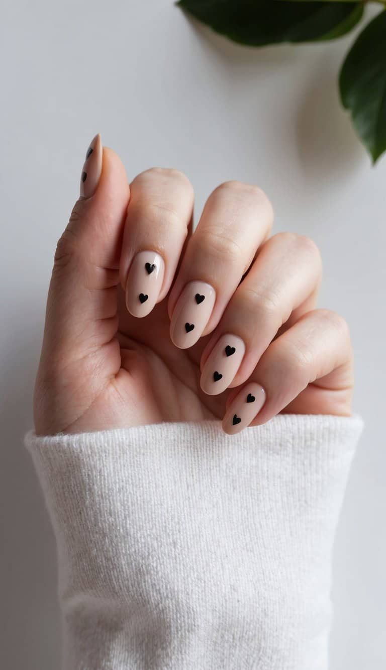 Black Heart Decals Light Beige Short Soft Square Nails Black Heart Decals Light Beige Short Soft Square Nails — Beige Nails