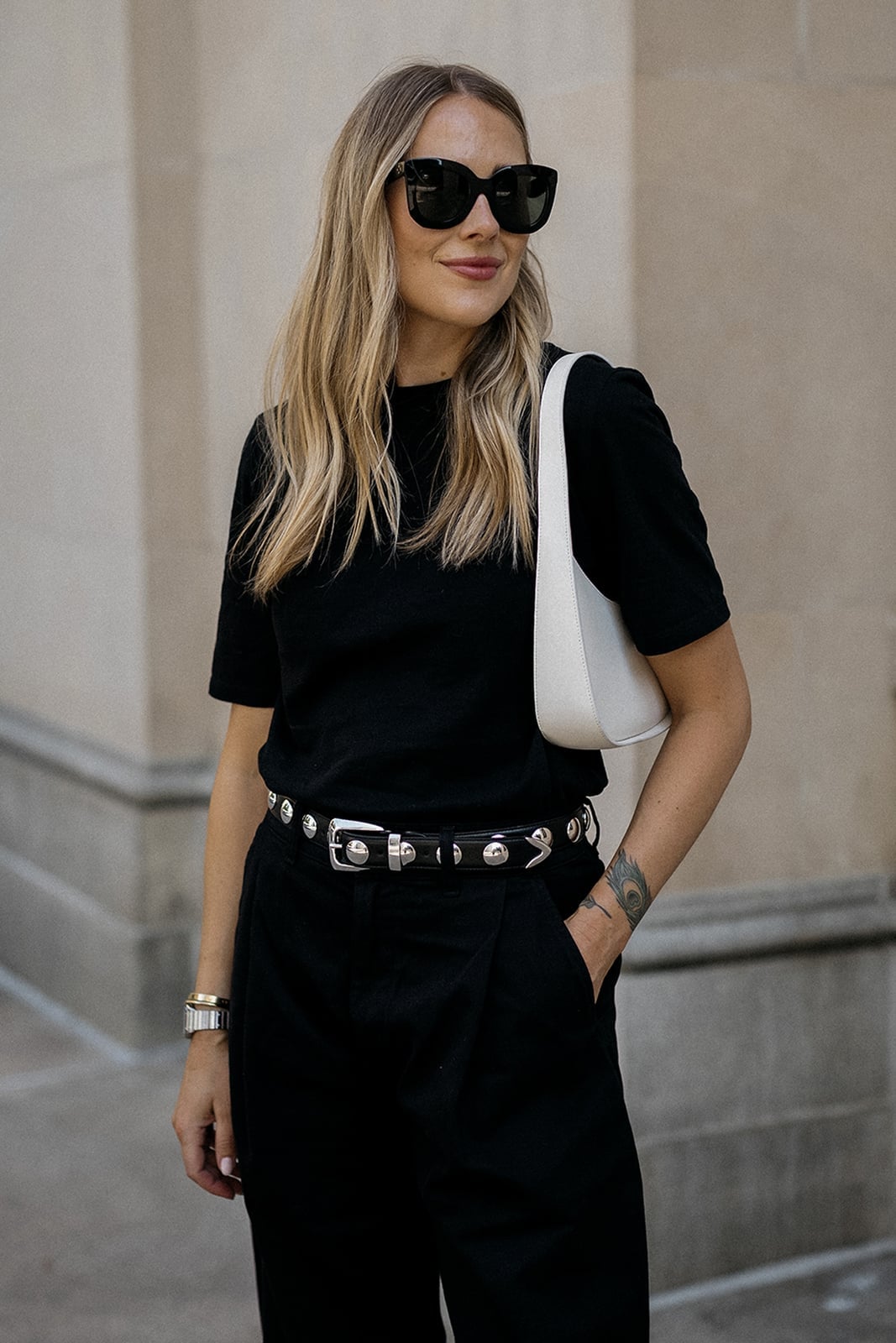 Studded Statement Belt With Large Buckle Studded Statement Belt With Large Buckle — Belt Outfits
