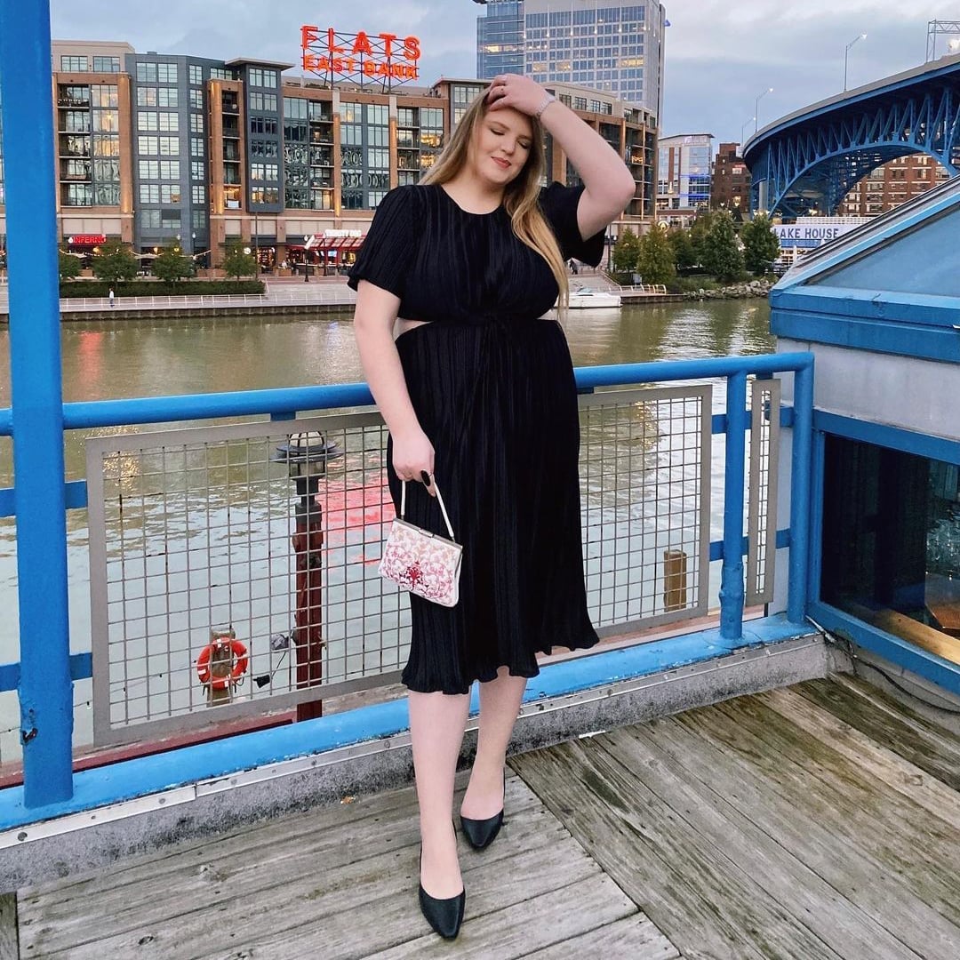 Black Pleated Midi Dress with Cut-outs Black Pleated Midi Dress with Cut-outs — Birthday Dresses