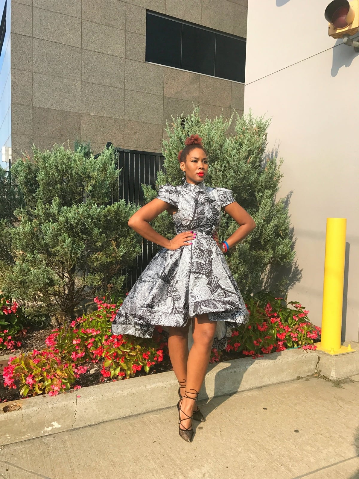 Monochrome Printed Fit-and-Flare Midi Dress Monochrome Printed Fit-and-Flare Midi Dress — Birthday Dresses