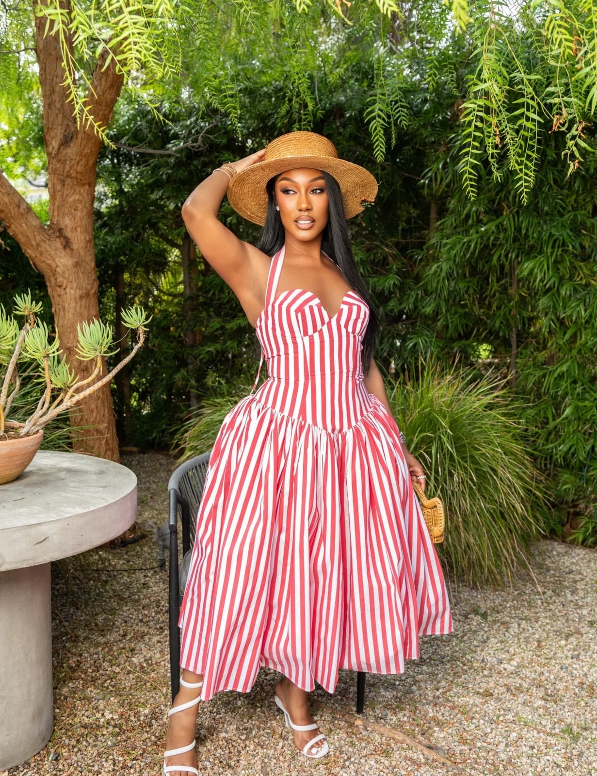 Red and White Striped Halter Midi Dress Red and White Striped Halter Midi Dress — Birthday Dresses