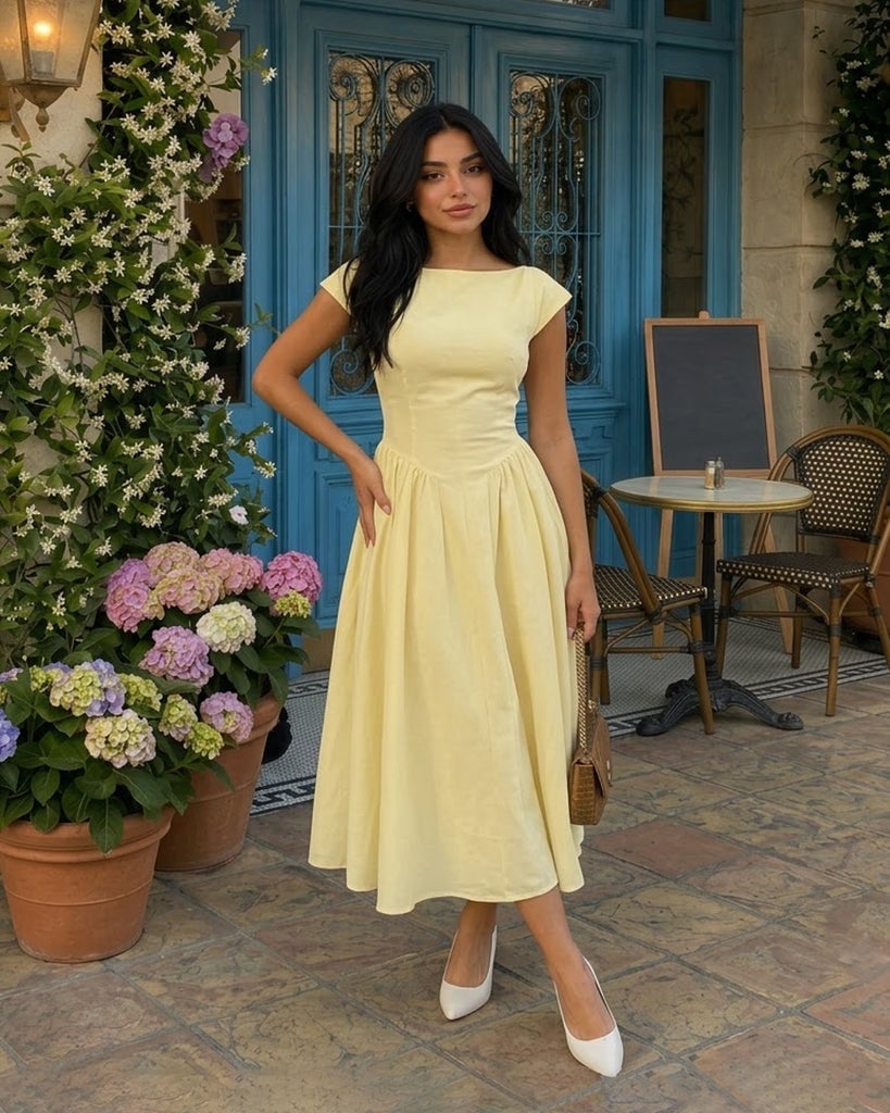 Pale Yellow Cap Sleeve Midi Dress Pale Yellow Cap Sleeve Midi Dress — Birthday Dresses