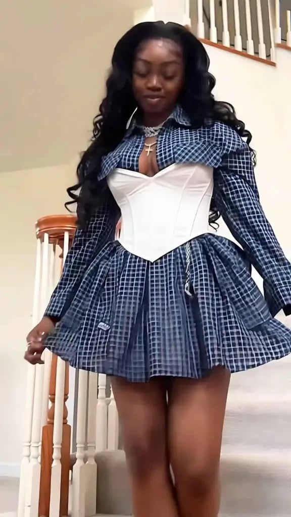 Plaid Shirt Corset And Flared Skirt Set Plaid Shirt Corset And Flared Skirt Set — Birthday Outfits