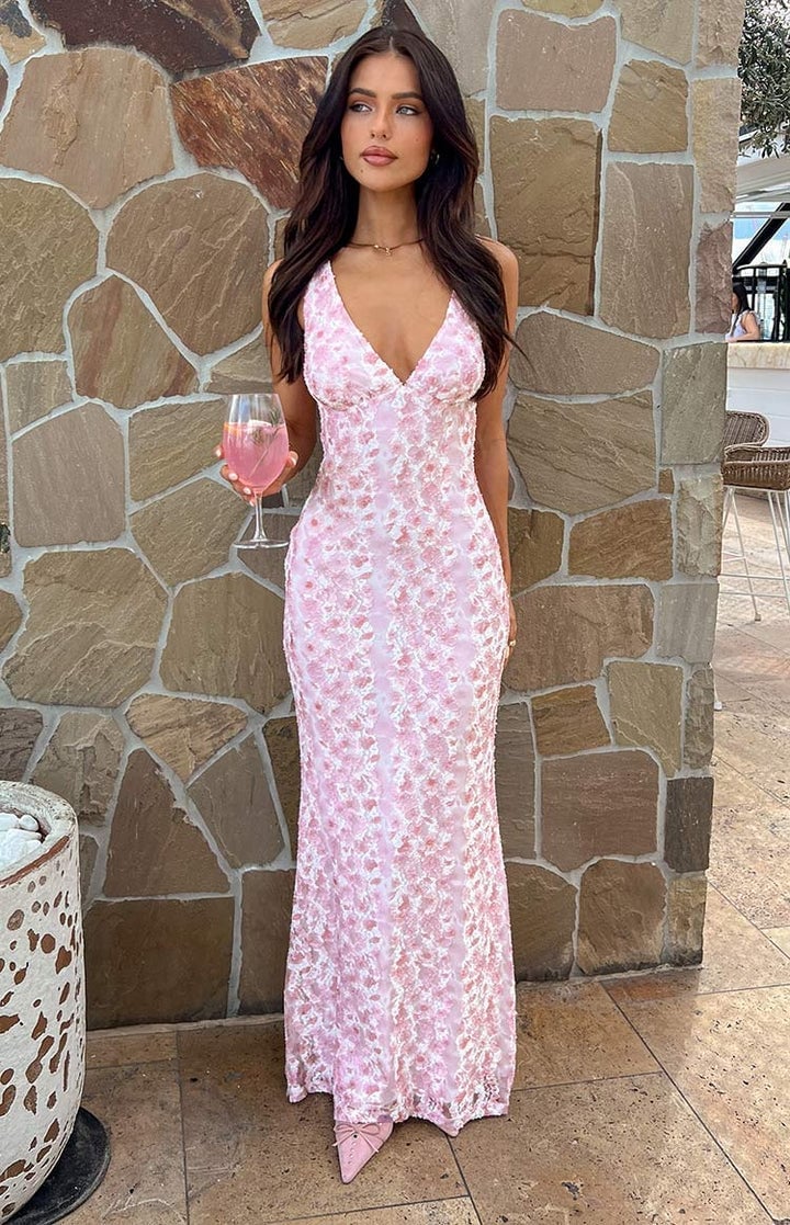 Pink Floral Lace Halter Maxi Dress Pink Floral Lace Halter Maxi Dress — Birthday Outfits