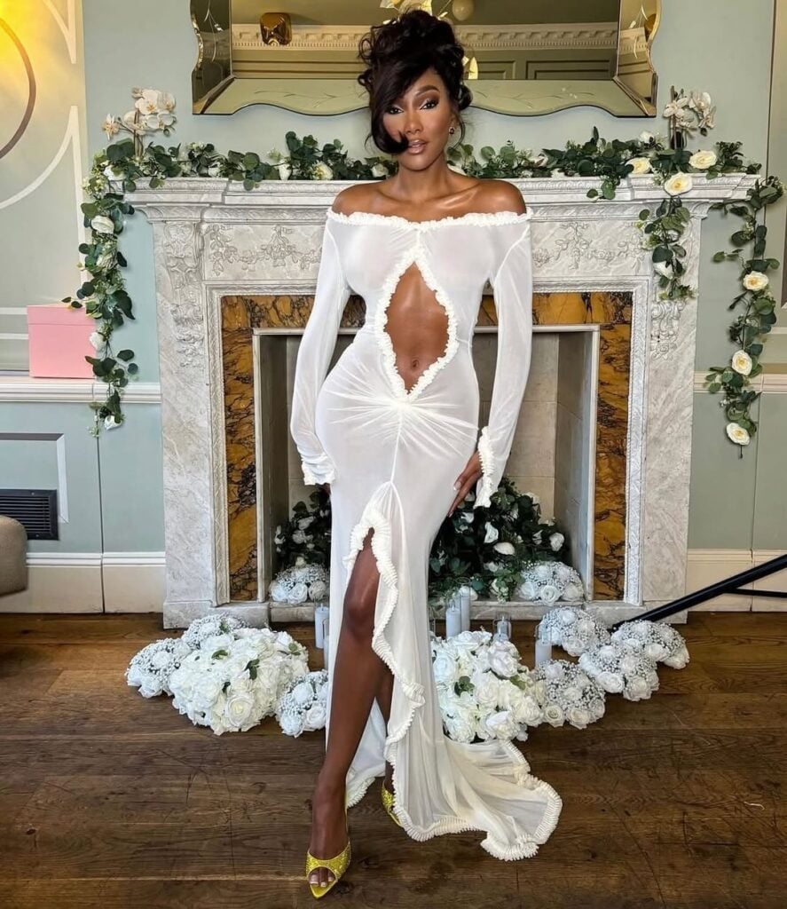 White Ruched Sheer Dress With Cut-Out, Pointed Yellow Heels White Ruched Sheer Dress With Cut-Out, Pointed Yellow Heels — Birthday Outfits