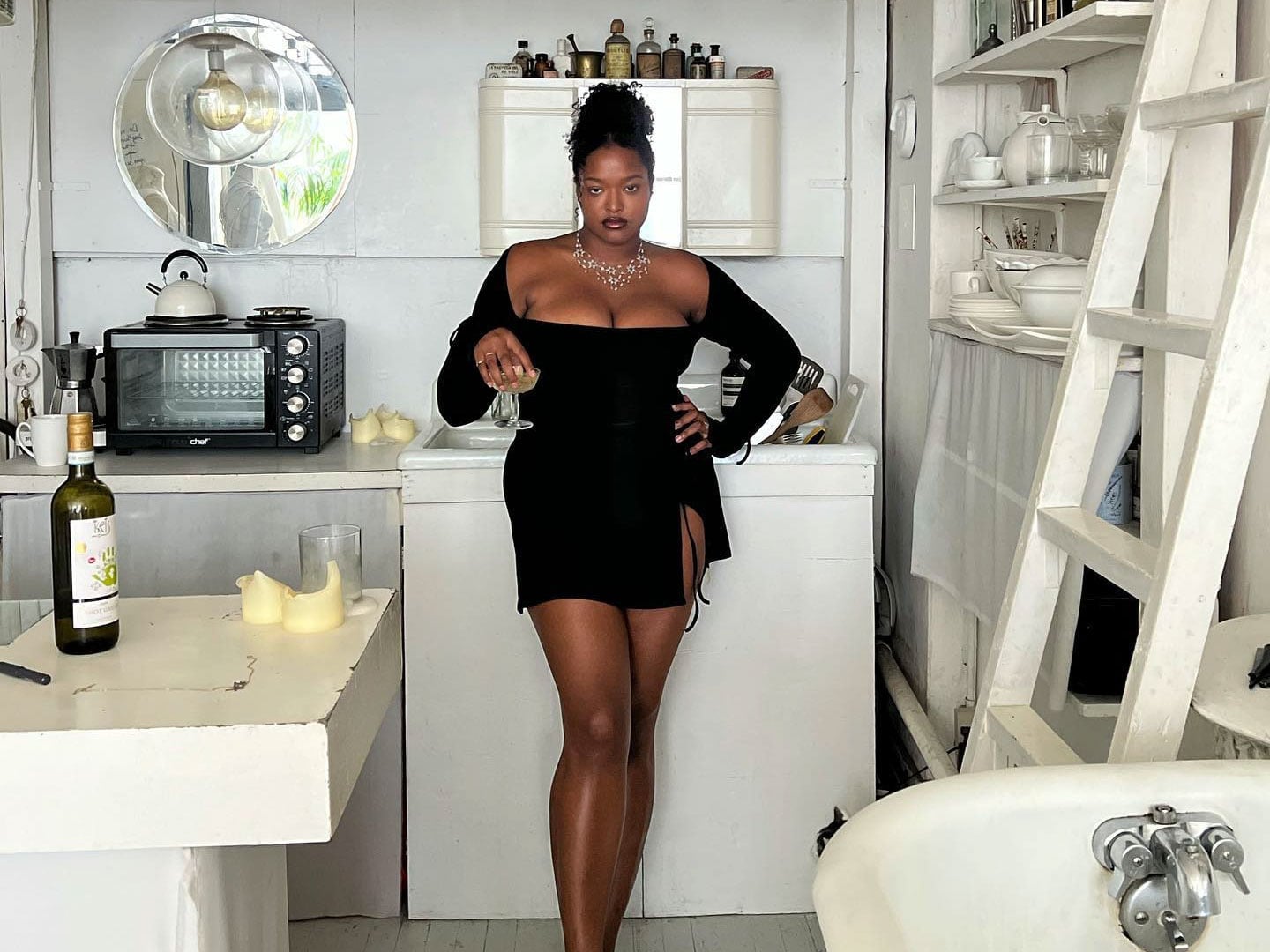 Black Long-Sleeved Mini Dress With Cut-Out Black Long-Sleeved Mini Dress With Cut-Out — Birthday Outfits