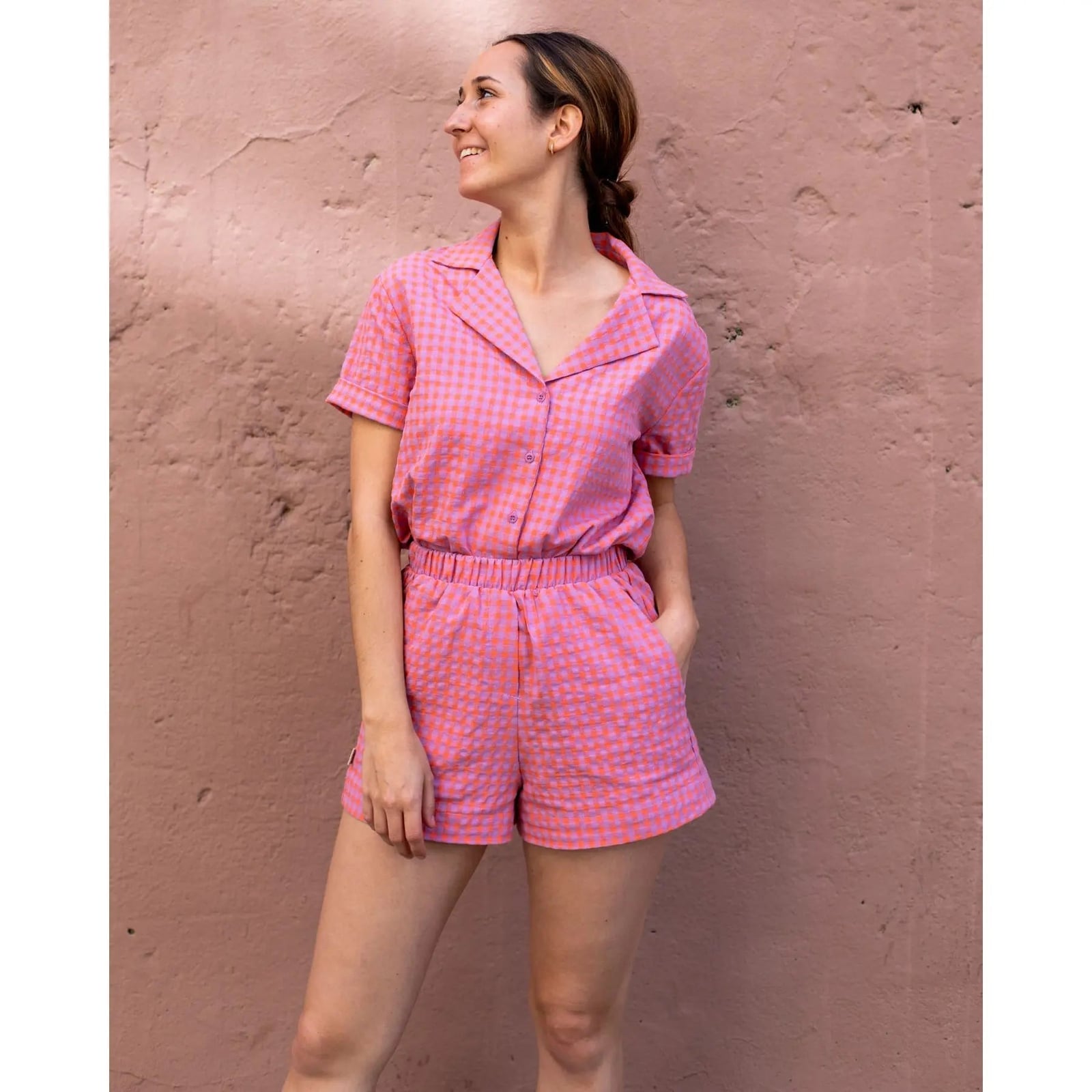 Pink Purple Gingham Shirt And Shorts Set Pink Purple Gingham Shirt And Shorts Set — Birthday Outfits