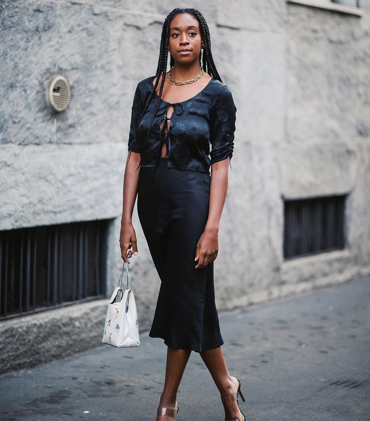 Black midi skirt and tie-front top combination Black midi skirt and tie-front top combination — Birthday Outfits Black Women