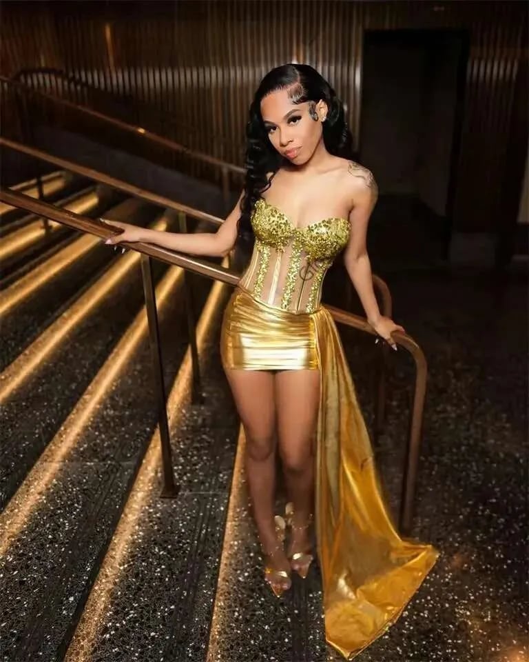 Metallic gold mini dress with corset bodice, Office-Safe Version Metallic gold mini dress with corset bodice, Office-Safe Version — Birthday Outfits Black Women