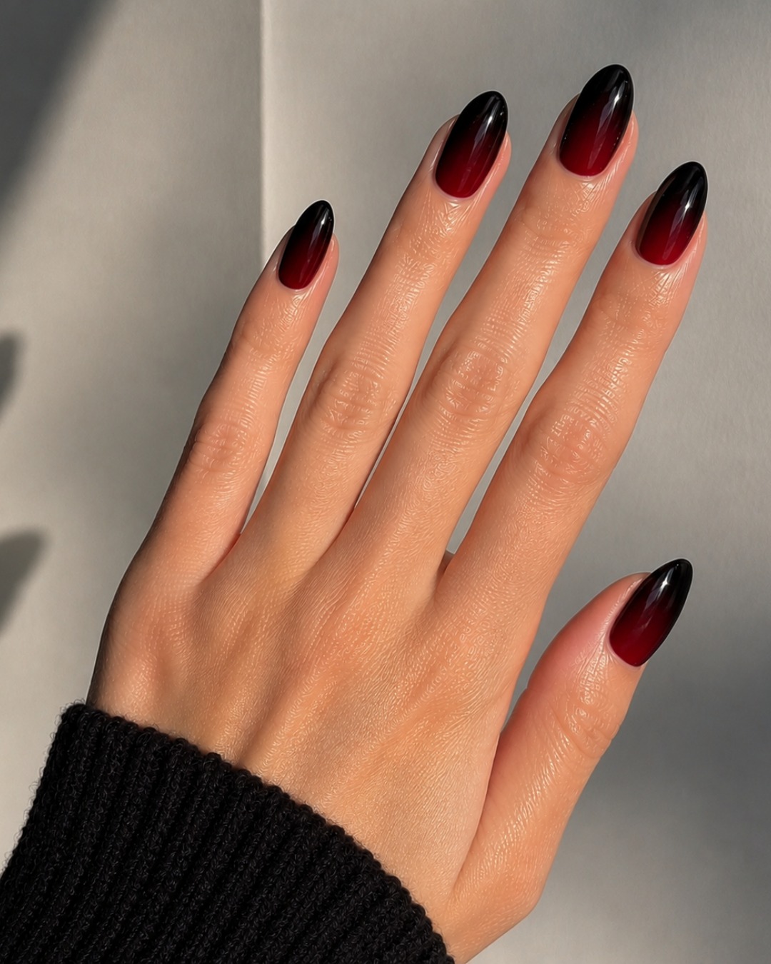 Black Cherry Ombre Oval Glossy Nails
