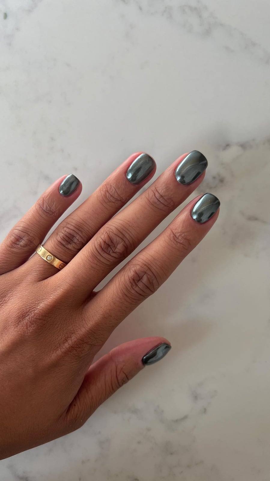 Short Square Dark Gray Chrome Short Square Dark Gray Chrome — Black Chrome Nails