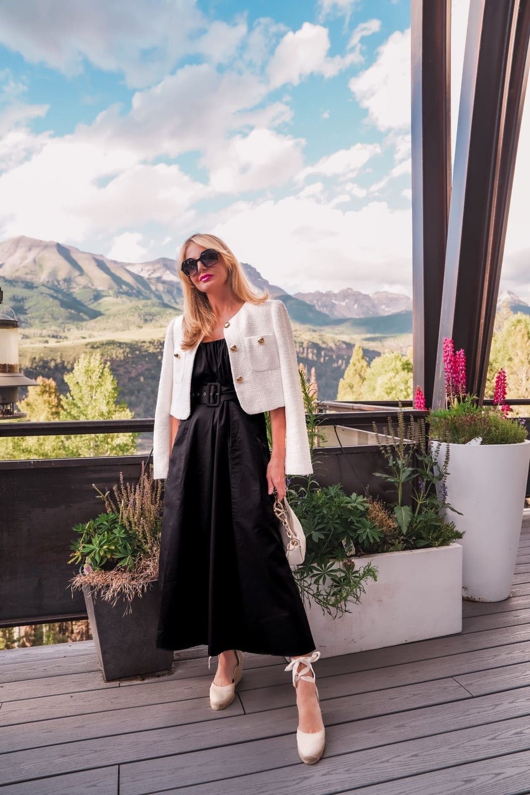 Fit And Flare Black Midi Dress With White Jacket Fit And Flare Black Midi Dress With White Jacket — Black Dress Outfits