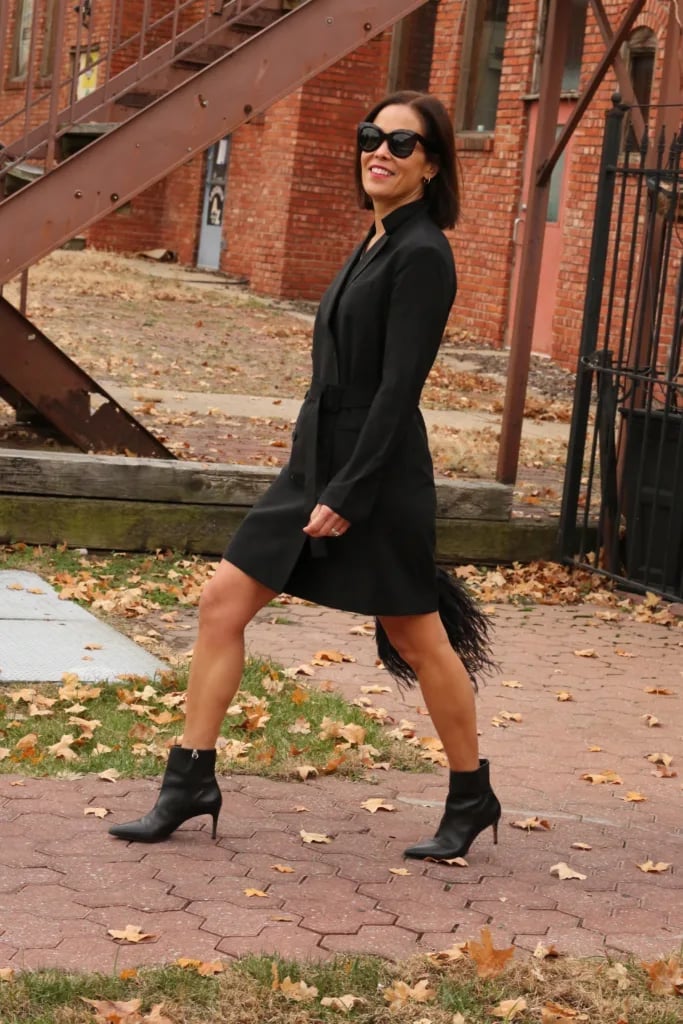 Oversized Black Blazer Dress With Fringe Oversized Black Blazer Dress With Fringe — Black Dress Outfits