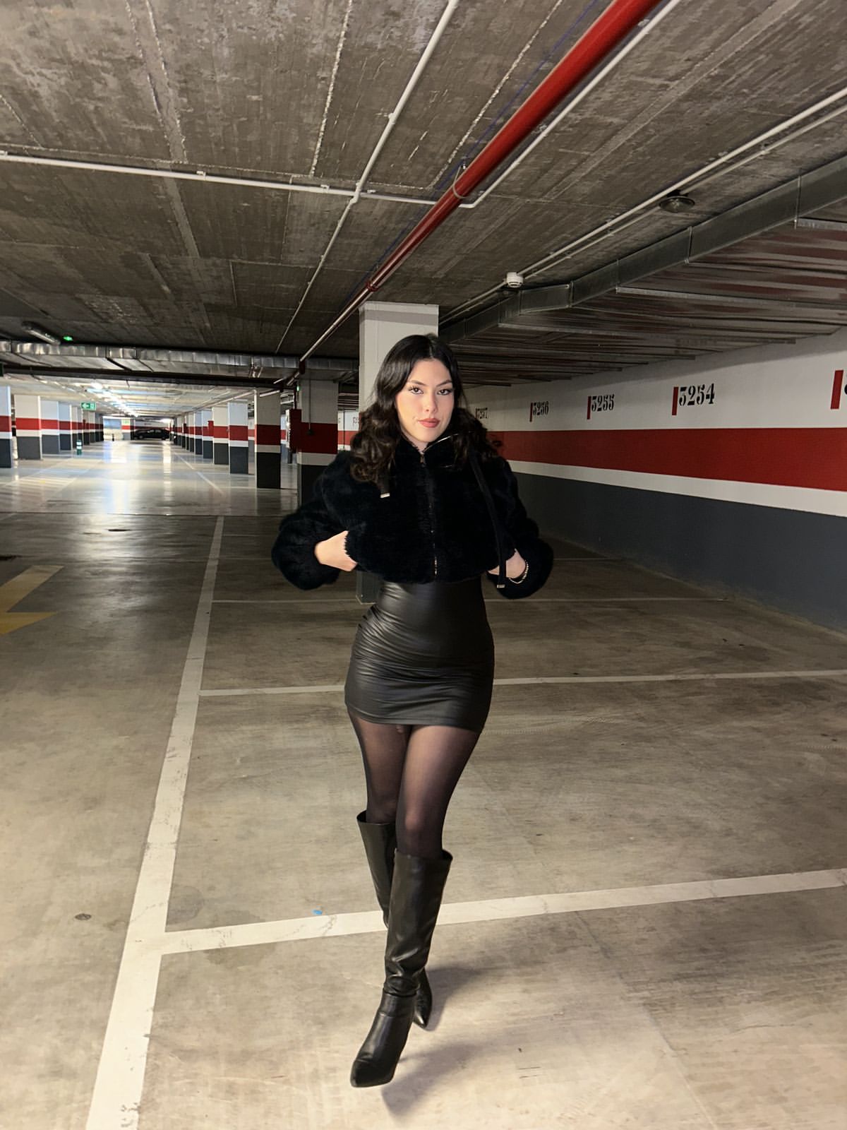Black Faux Fur Jacket And Knee High Boots