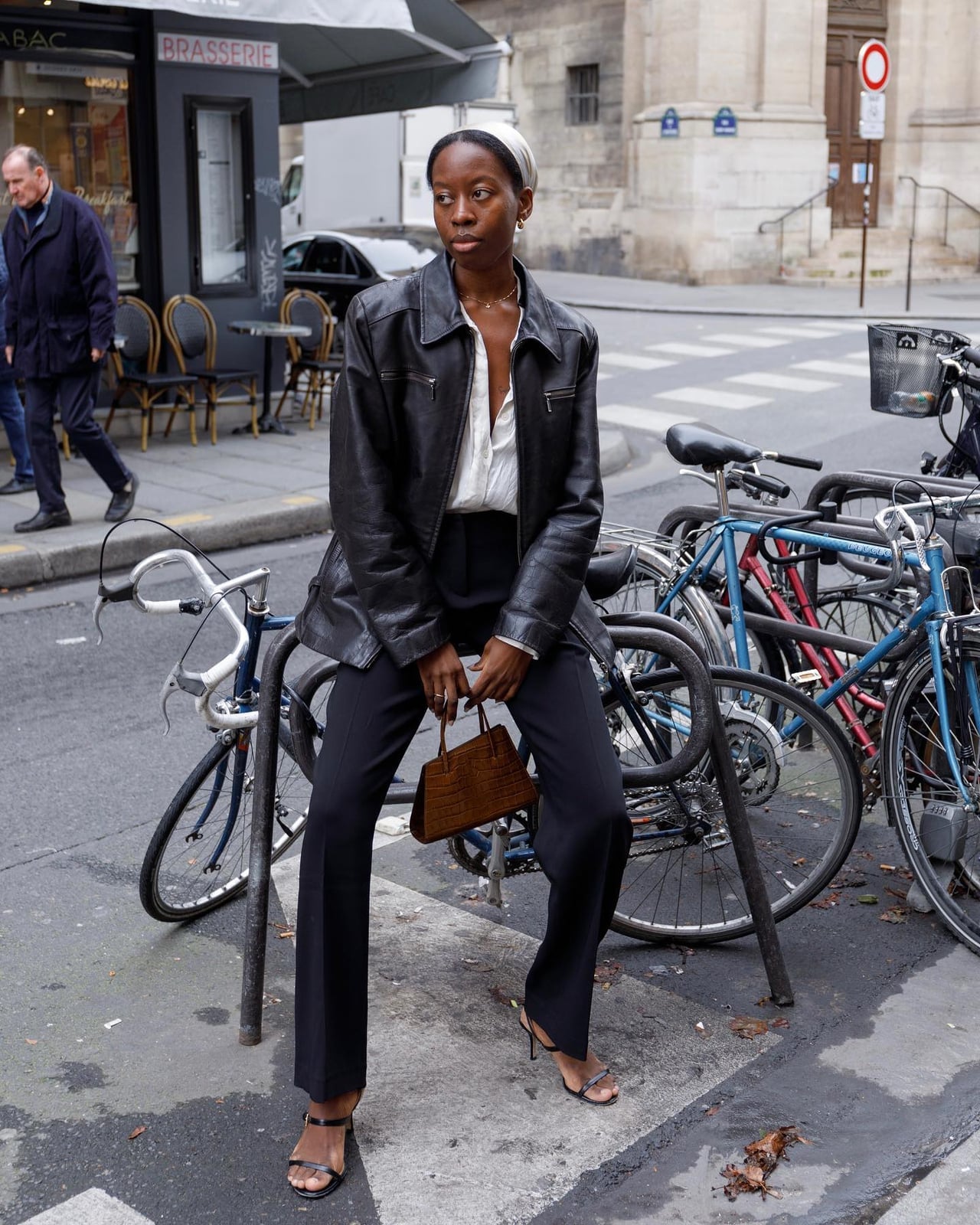 Chic Black Leather Jacket With Wide Leg Trousers Chic Black Leather Jacket With Wide Leg Trousers — Black Jacket Outfit