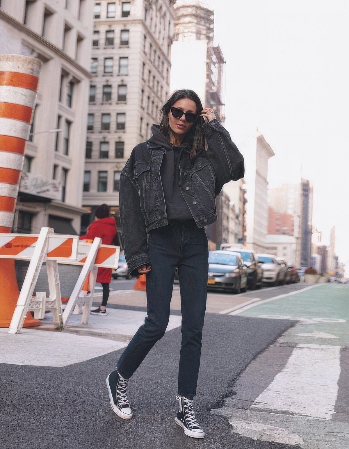 Monochromatic Black Denim Jacket Outfit Monochromatic Black Denim Jacket Outfit — Black Jean Jacket Outfit