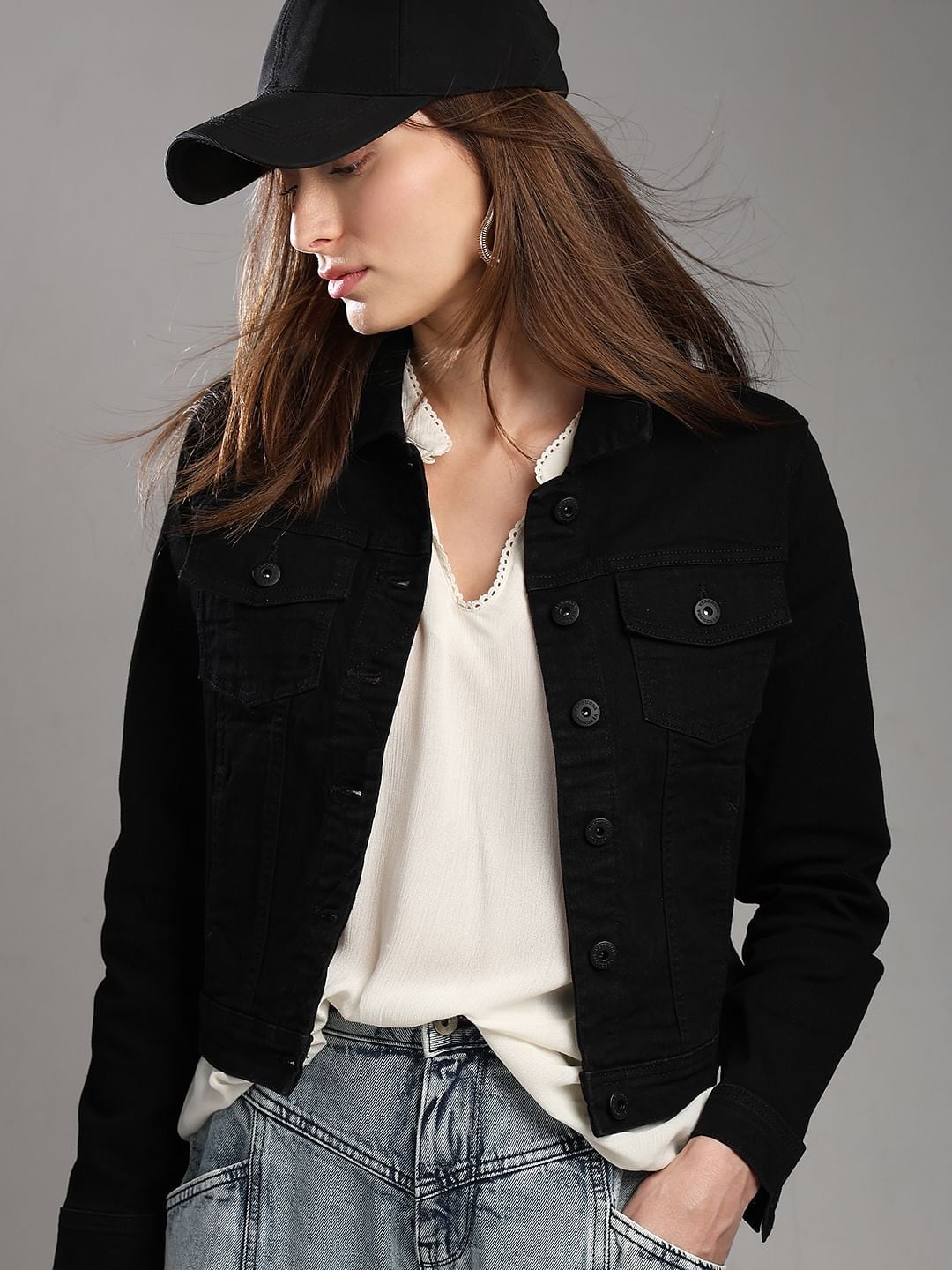 Black Denim Jacket With Distressed Jeans Black Denim Jacket With Distressed Jeans — Black Jean Jacket Outfit