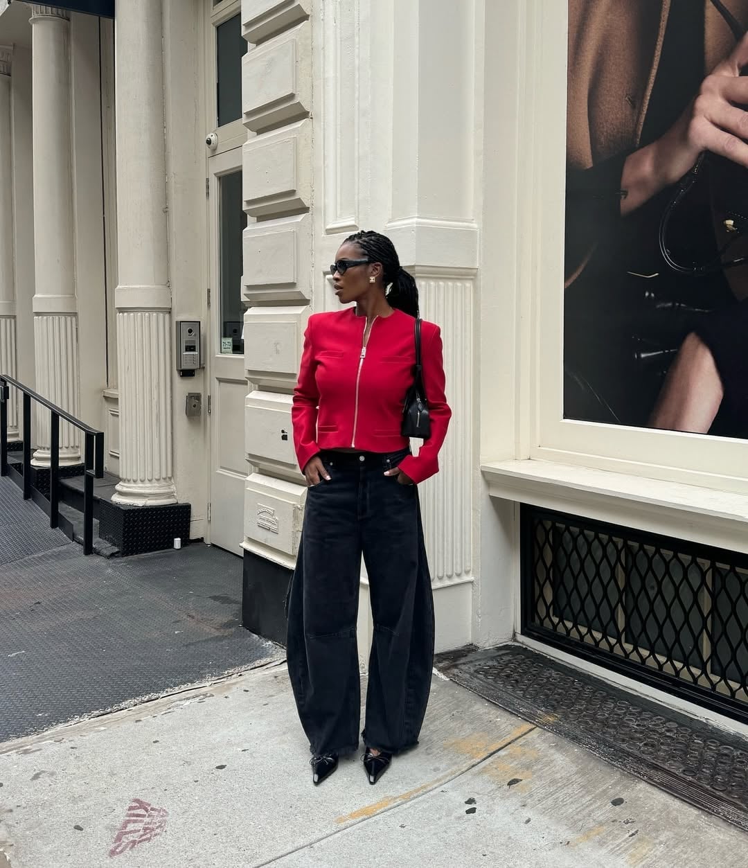 Extreme Wide Leg Black Jeans With A Bold Jacket Extreme Wide Leg Black Jeans With A Bold Jacket — Black Jeans Outfits