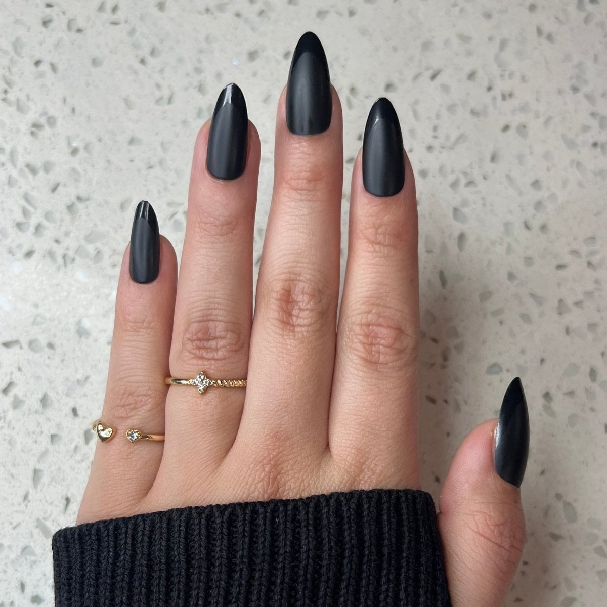 Medium Almond Matte Black With Subtle French Tip Medium Almond Matte Black With Subtle French Tip — Black Nails