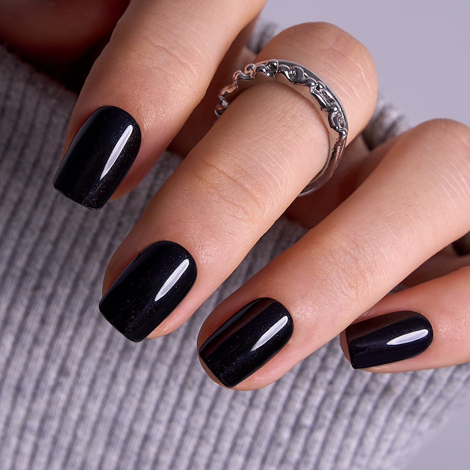 Short Square Black With Subtle Shimmer Short Square Black With Subtle Shimmer — Black Nails