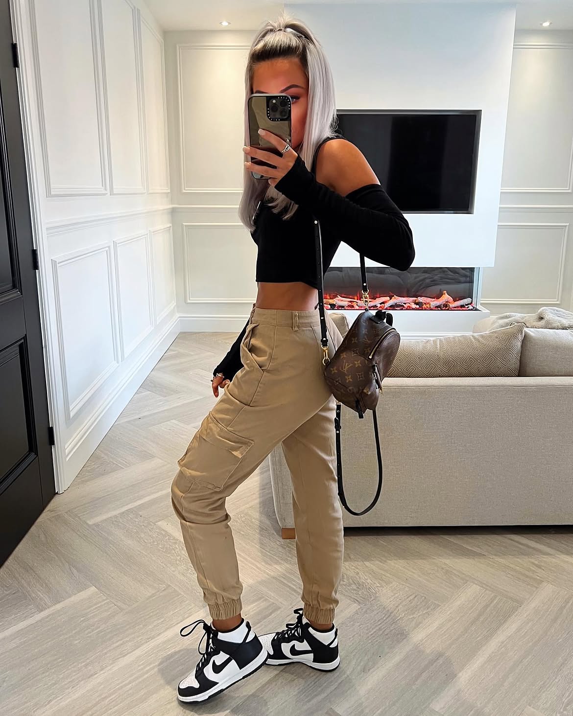 Black Off Shoulder Crop Top And Cargo Joggers