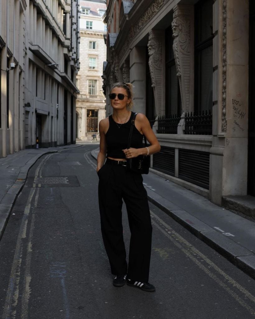 Crop top with wide-leg linen trousers Crop top with wide-leg linen trousers — Black Outfits