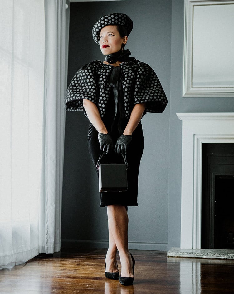 Fitted dress with polka dot cape Fitted dress with polka dot cape — Black Outfits
