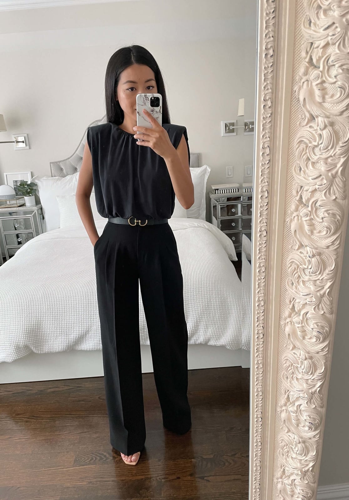 Black wide leg trousers with shoulder pad top Black wide leg trousers with shoulder pad top — Black Pants Outfits