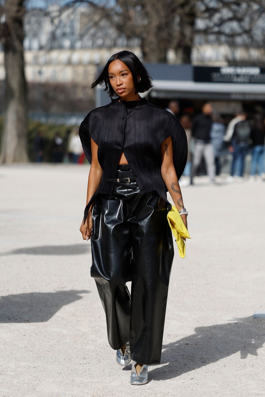 Black vinyl trousers with pleated top Black vinyl trousers with pleated top — Black Pants Outfits