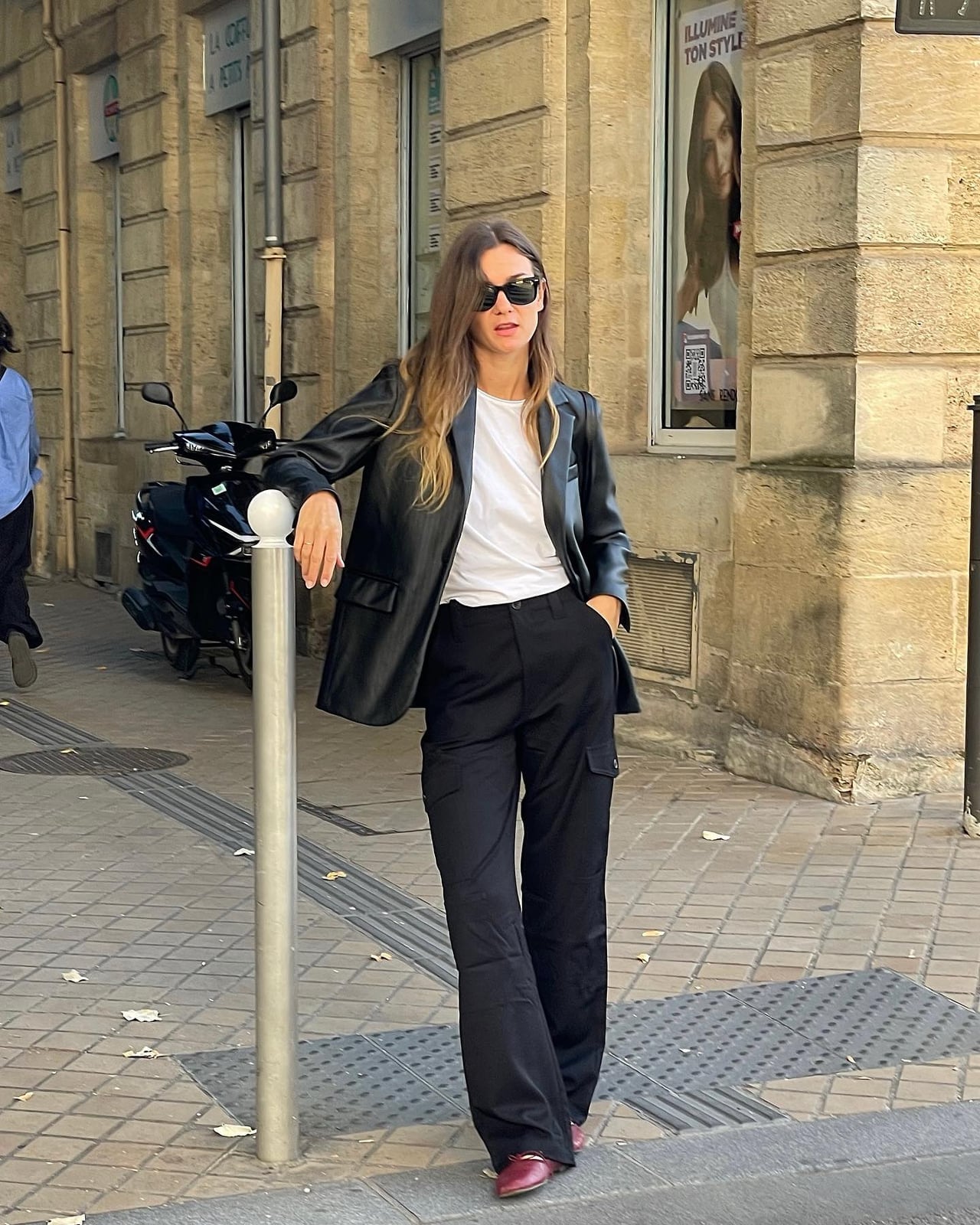 Black cargo pants with leather blazer Black cargo pants with leather blazer — Black Pants Outfits