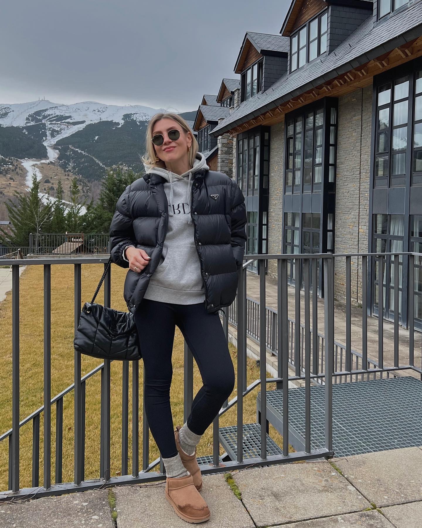 Black Puffer Jacket With Hoodie And Leggings