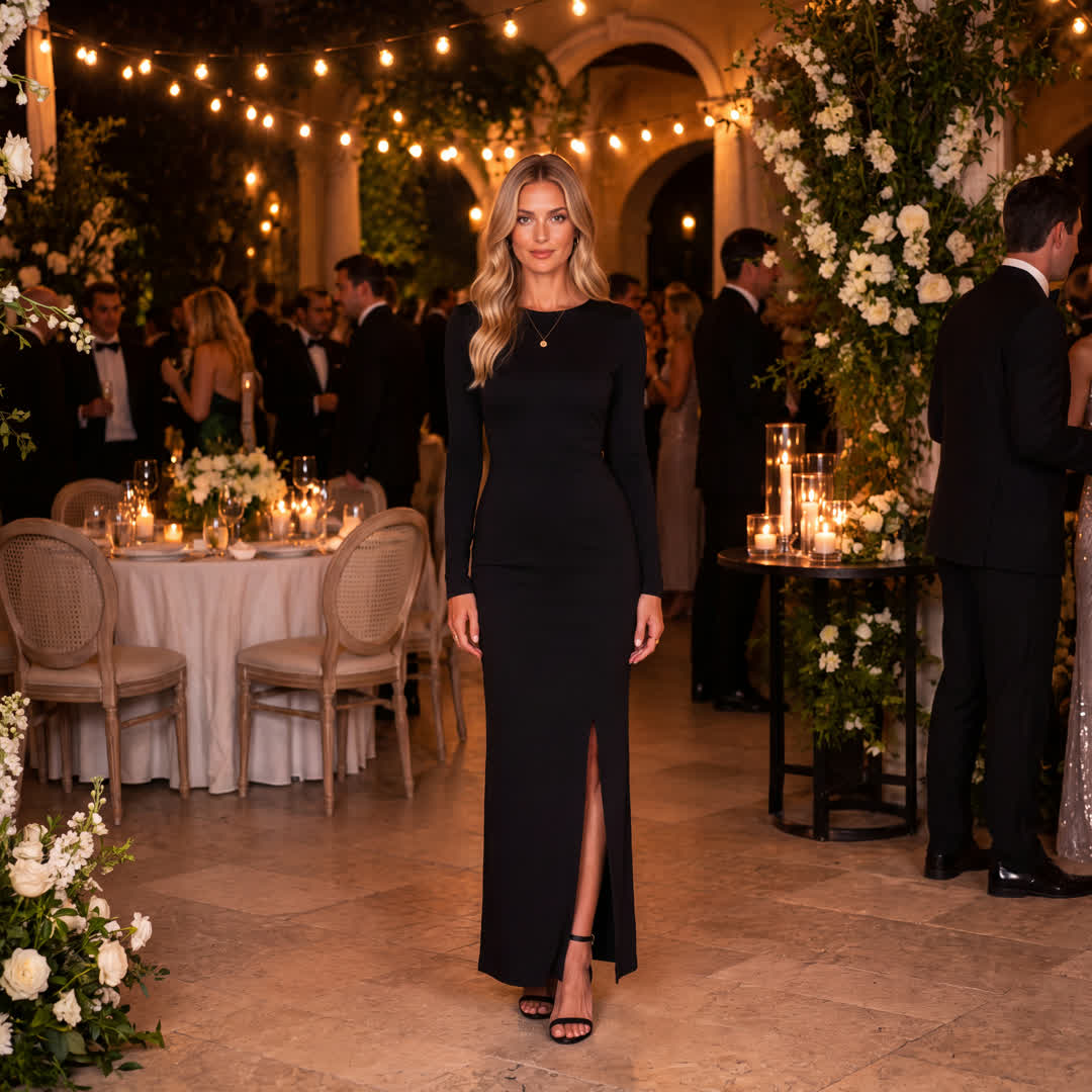 Fitted black column dress with high leg slit Fitted black column dress with high leg slit — Black Tie Dresses