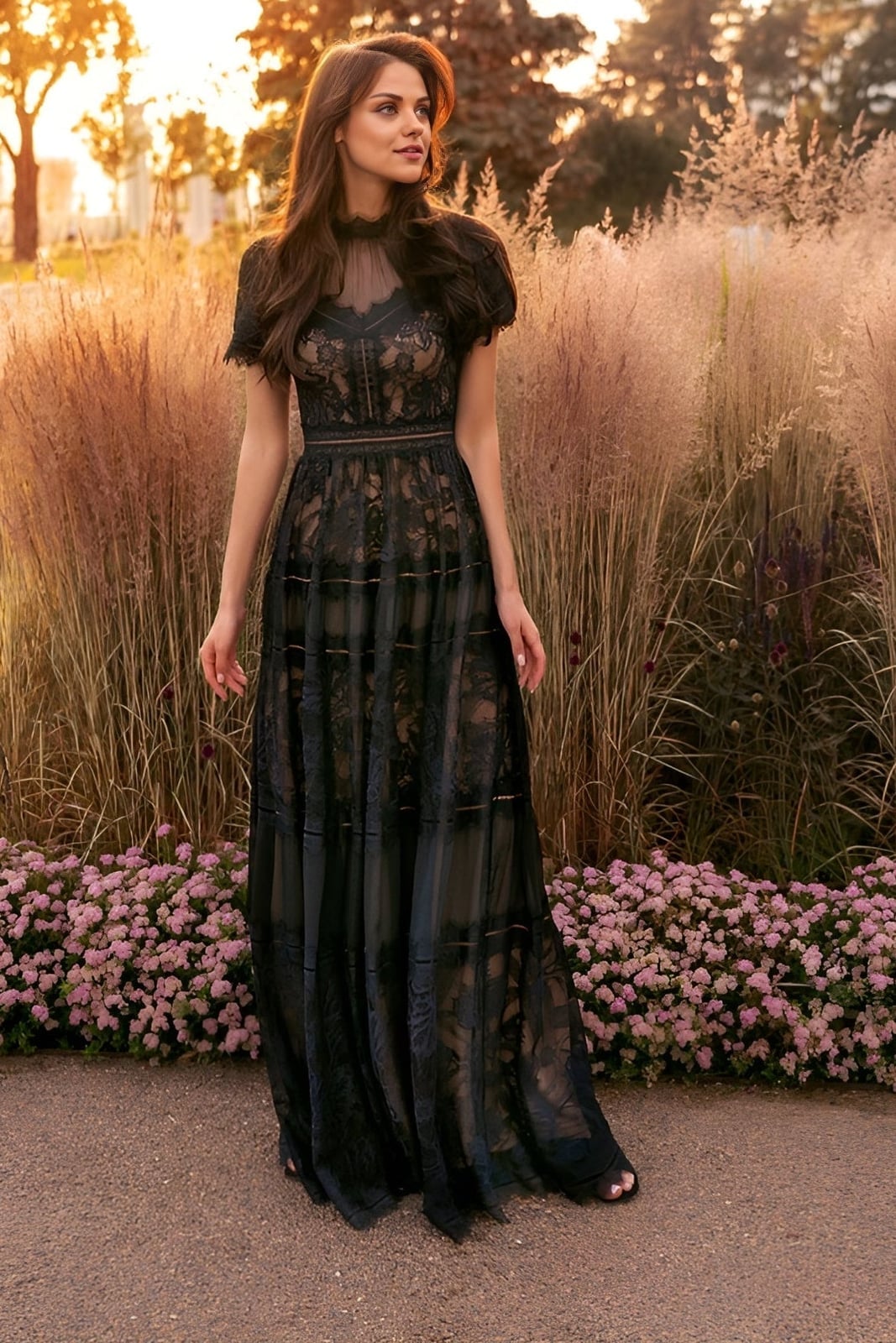 Black maxi lace dress with sheer overlay Black maxi lace dress with sheer overlay — Black Tie Dresses