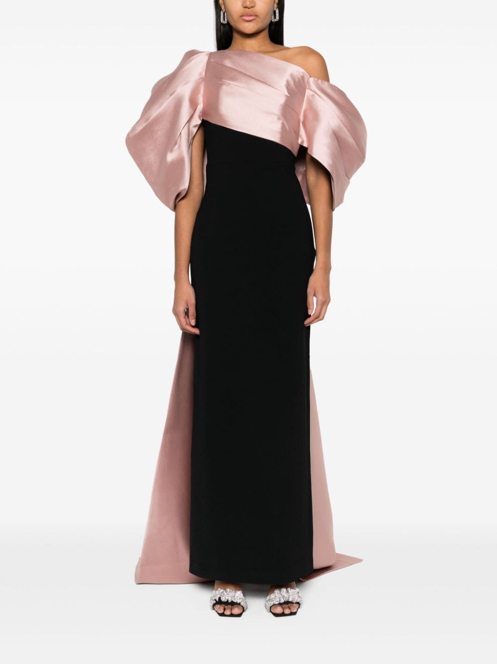 Black crepe column gown with dramatic draped sleeve Black crepe column gown with dramatic draped sleeve — Black Tie Dresses