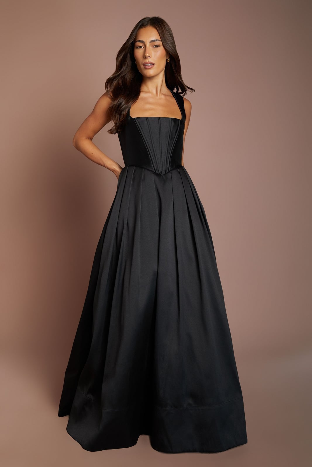 Black ballgown with structured velvet corset bodice Black ballgown with structured velvet corset bodice — Black Tie Dresses