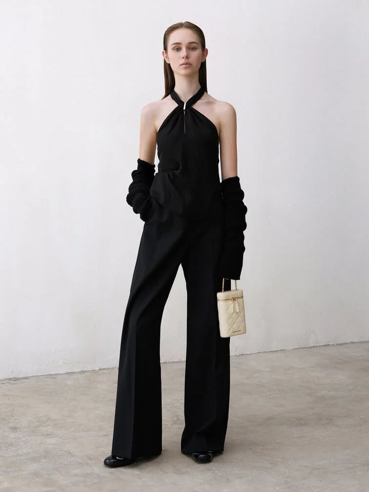 Black Halter Neck Jumpsuit With Wide Legs Black Halter Neck Jumpsuit With Wide Legs — Black Tie Outfits