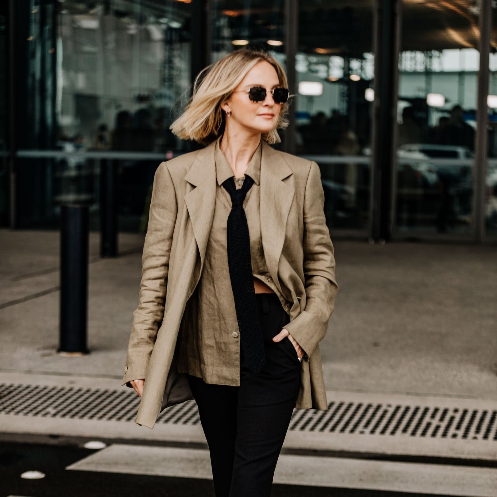 Relaxed Fit Blazer With Black Knit Tie Relaxed Fit Blazer With Black Knit Tie — Black Tie Outfits