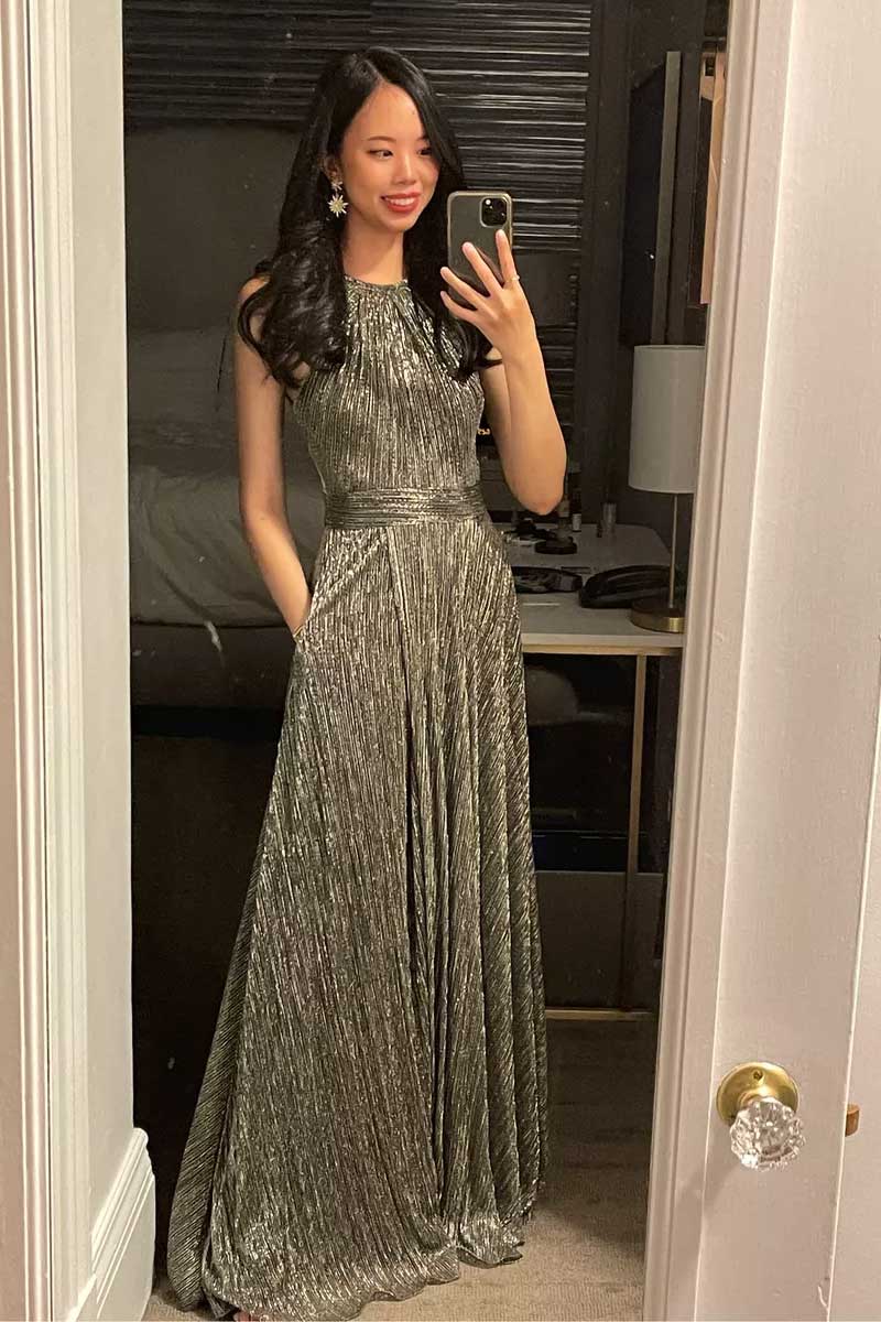 Metallic Ribbed Halter Neck Gown Metallic Ribbed Halter Neck Gown — Black Tie Outfits