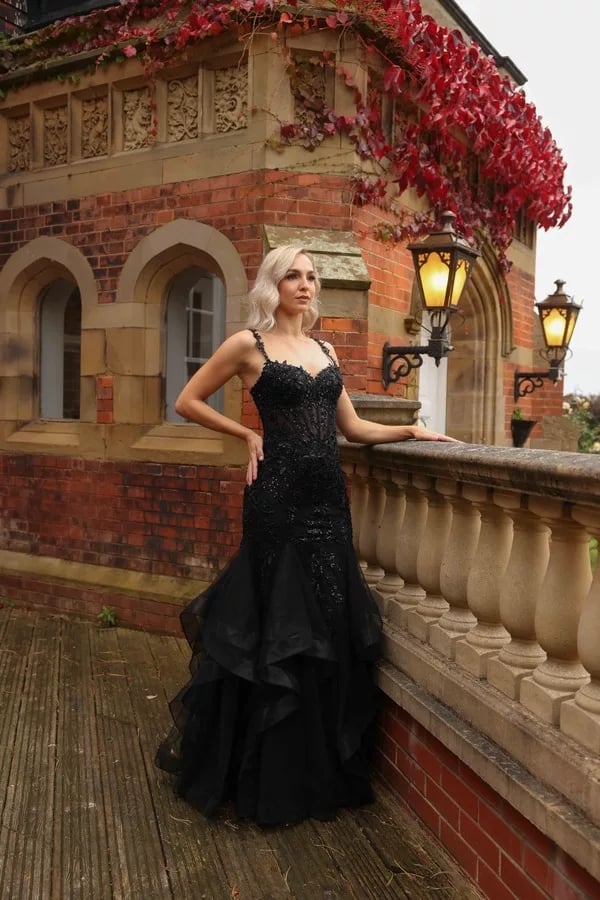 Black Velvet Gown With Feathered Shoulders Black Velvet Gown With Feathered Shoulders — Black Tie Outfits