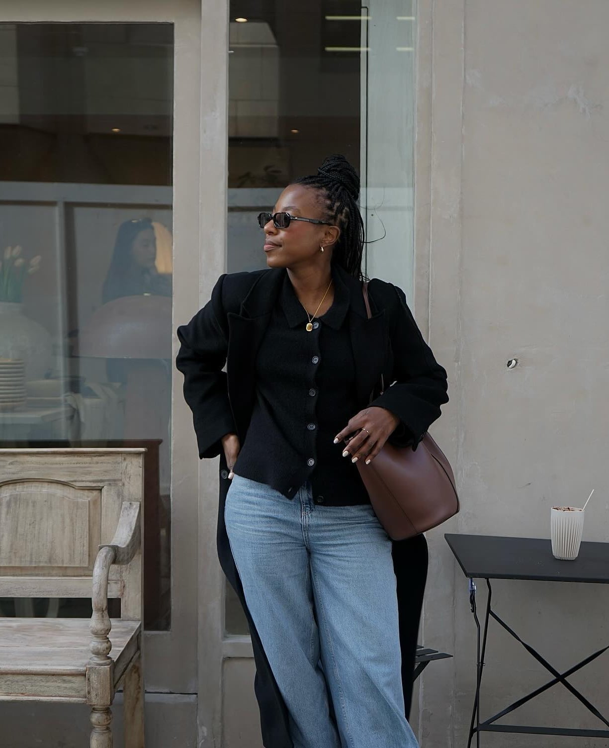 Black Collared Top Under Plaid Blazer Black Collared Top Under Plaid Blazer — Black Top Outfits