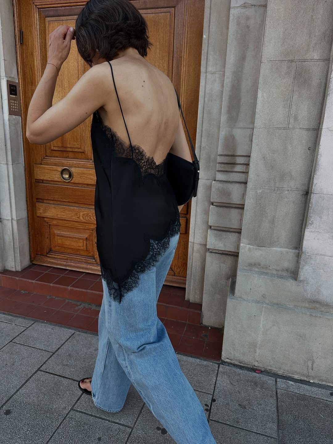 Black Silk Camisole With Lace Trim Black Silk Camisole With Lace Trim — Black Top Outfits