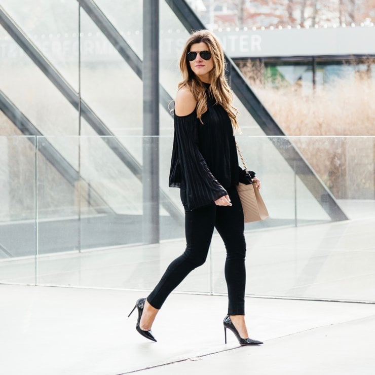 Black Cold-Shoulder Top With Flared Sleeves Black Cold-Shoulder Top With Flared Sleeves — Black Top Outfits
