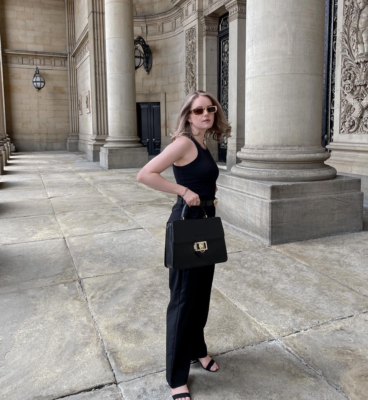 Black Knit Tank Top With Black Trousers Black Knit Tank Top With Black Trousers — Black Top Outfits