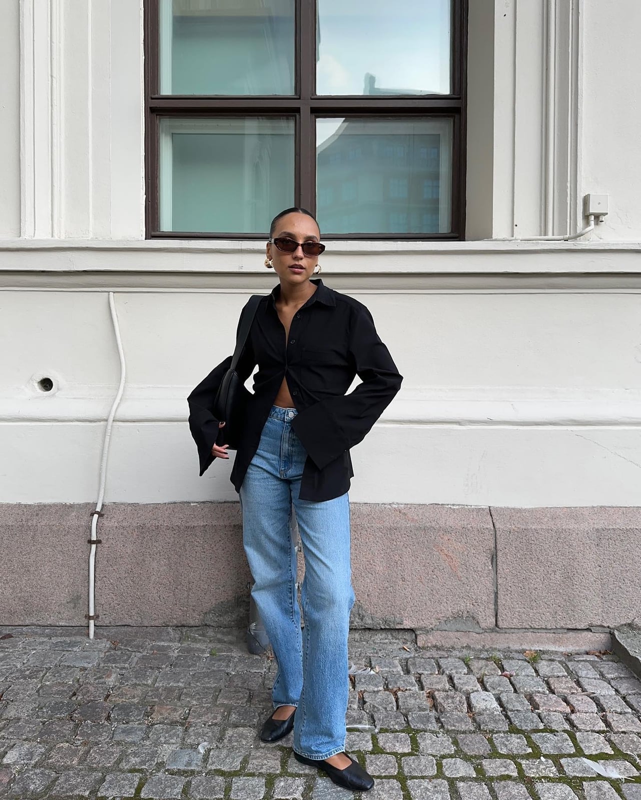 Oversized Black Button-Down Shirt Oversized Black Button-Down Shirt — Black Top Outfits
