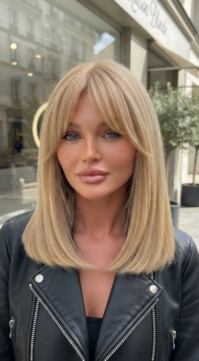 Champagne Honey Blonde Lob With Babylights Champagne Honey Blonde Lob With Babylights