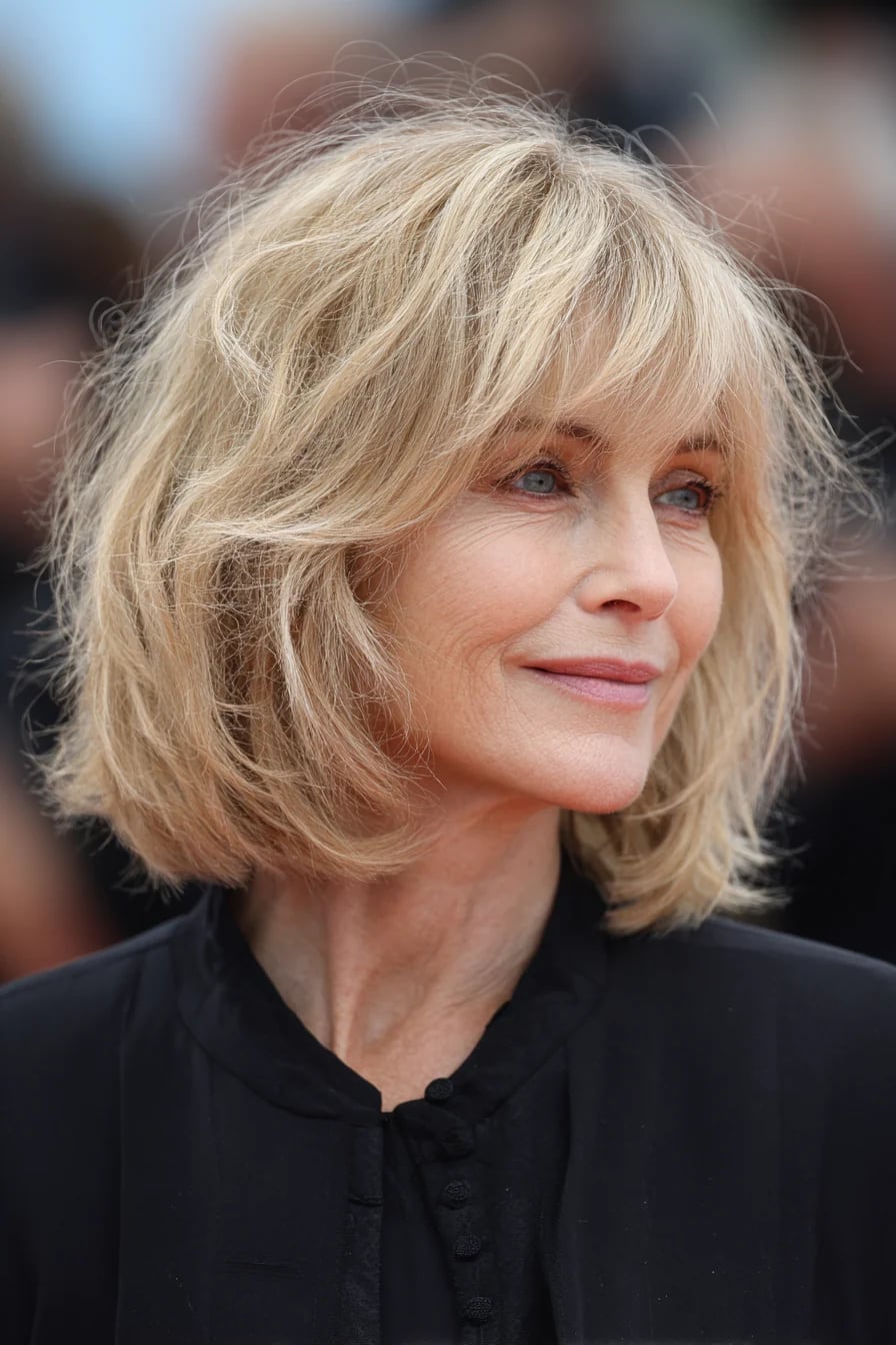 Chin Length Platinum Blonde Lob With Root Shadow Chin Length Platinum Blonde Lob With Root Shadow