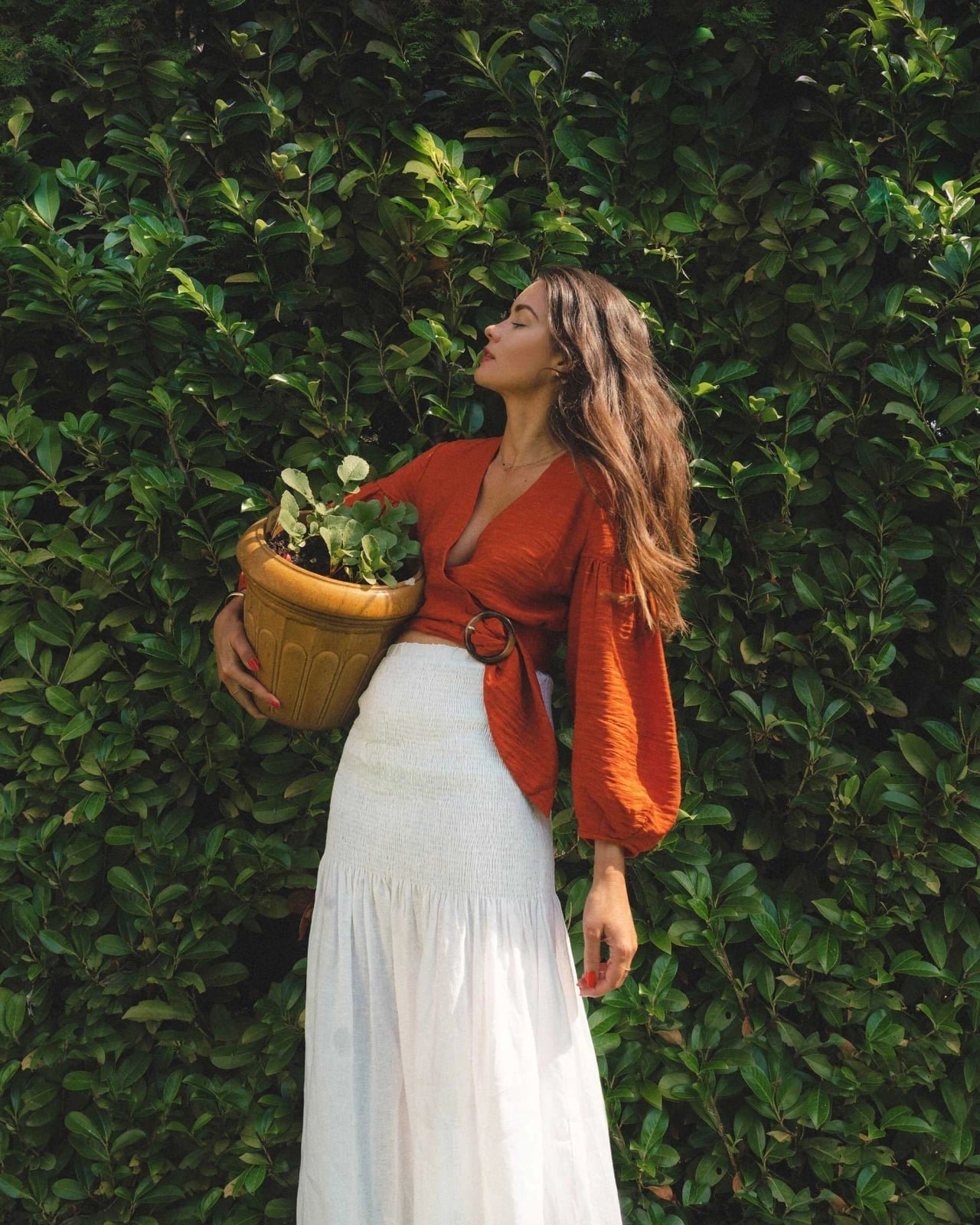 Orange Textured Wrap Blouse With A-Line Skirt Orange Textured Wrap Blouse With A-Line Skirt — Blouse Outfits